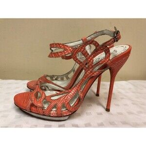 Alice + Olivia by Stacey Bendet  Coral Snakeskin Stilettos, Women SZ 37- US 6.5